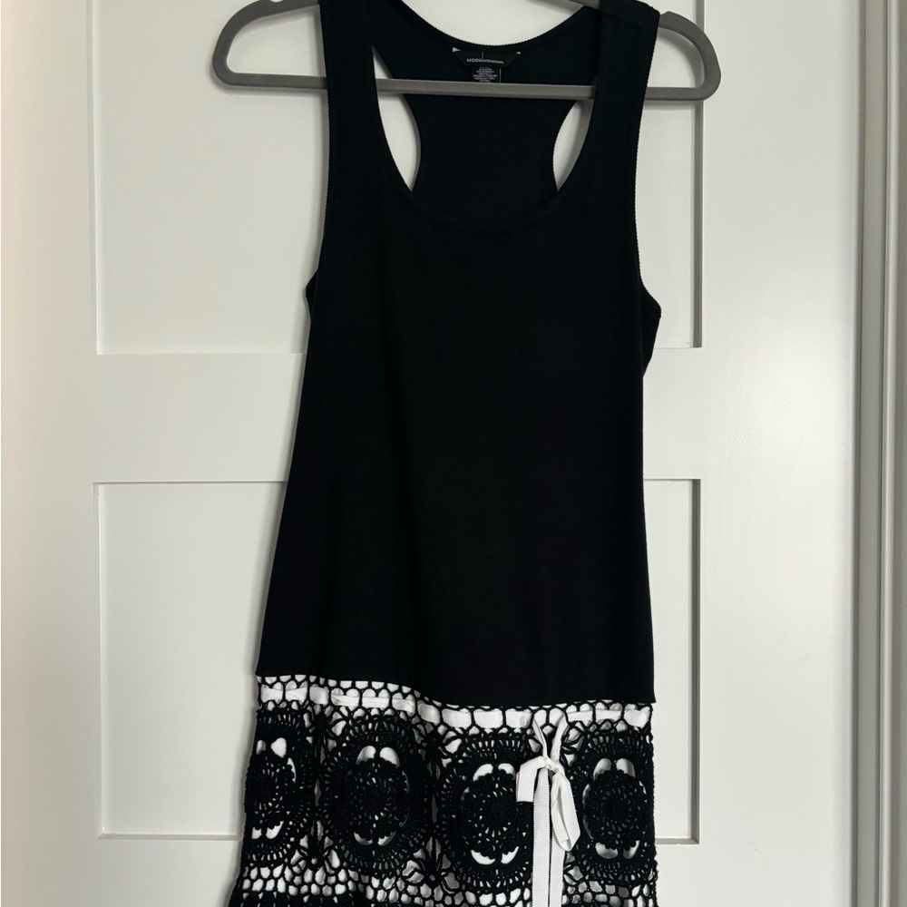 Cotton racerback dress with crochet bottom detail